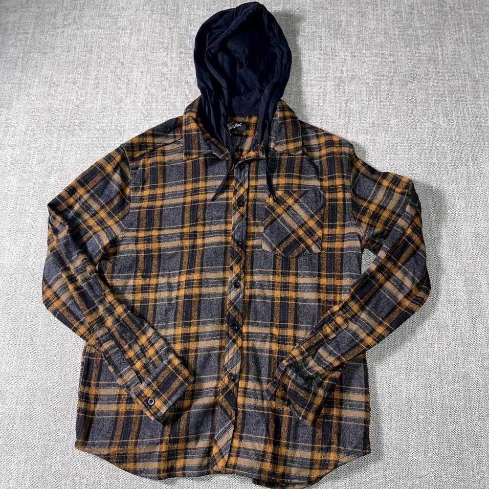 Eighty Eight Brand Shirt Mens Medium Multicolor Flannel Plaid Hooded Button Up